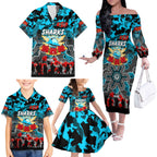 Personalized Sharks ANZAC Day Family Matching Off The Shoulder Long Sleeve Dress and Hawaiian Shirt Australian Army - Lest We Forget