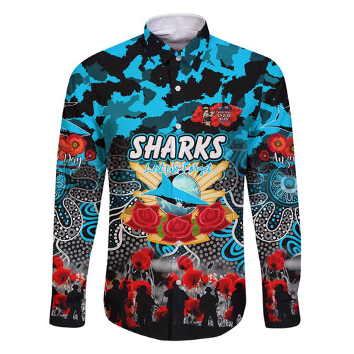 Personalized Sharks ANZAC Day Family Matching Off The Shoulder Long Sleeve Dress and Hawaiian Shirt Australian Army - Lest We Forget