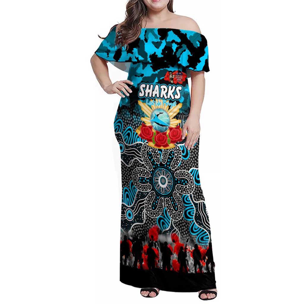 Personalized Sharks ANZAC Day Family Matching Off Shoulder Maxi Dress and Hawaiian Shirt Australian Army - Lest We Forget