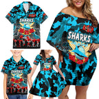 Personalized Sharks ANZAC Day Family Matching Off Shoulder Short Dress and Hawaiian Shirt Australian Army - Lest We Forget