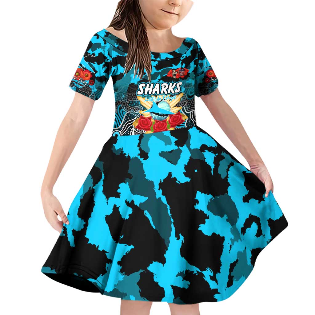Personalized Sharks ANZAC Day Family Matching Off Shoulder Short Dress and Hawaiian Shirt Australian Army - Lest We Forget