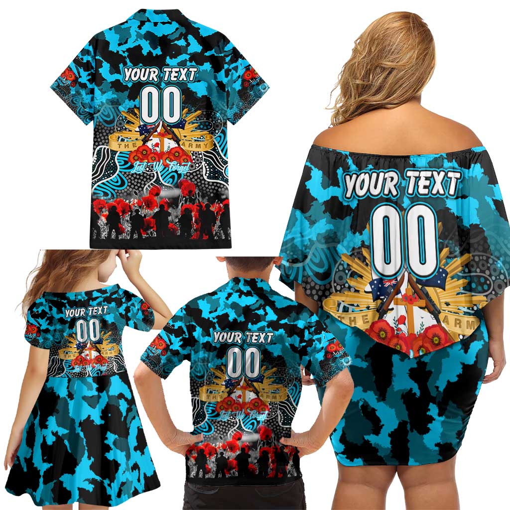 Personalized Sharks ANZAC Day Family Matching Off Shoulder Short Dress and Hawaiian Shirt Australian Army - Lest We Forget