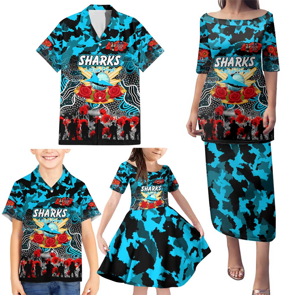 Personalized Sharks ANZAC Day Family Matching Puletasi and Hawaiian Shirt Australian Army - Lest We Forget