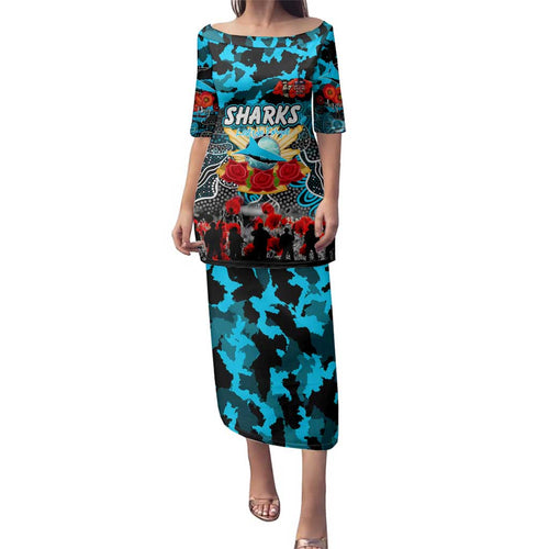 Personalized Sharks ANZAC Day Family Matching Puletasi and Hawaiian Shirt Australian Army - Lest We Forget