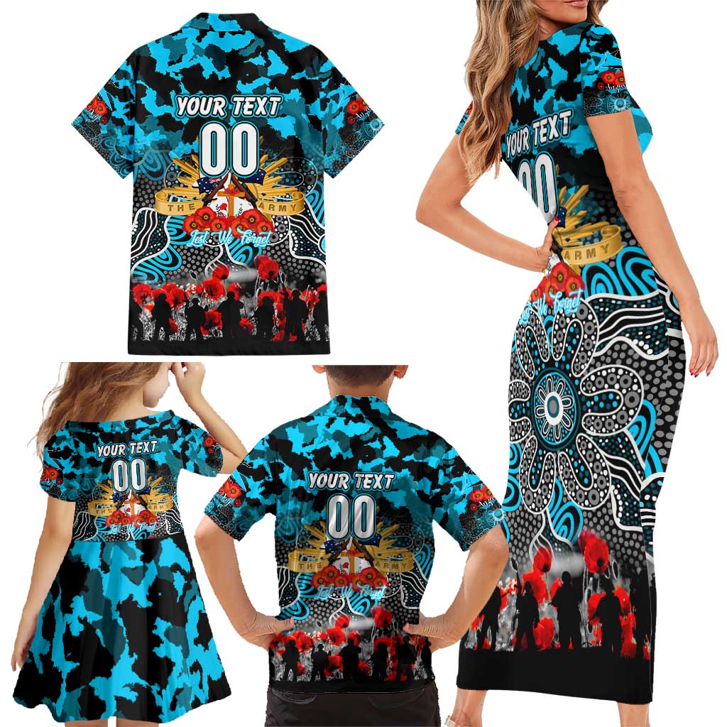 Personalized Sharks ANZAC Day Family Matching Short Sleeve Bodycon Dress and Hawaiian Shirt Australian Army - Lest We Forget