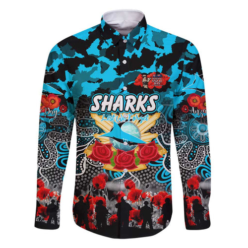Personalized Sharks ANZAC Day Family Matching Short Sleeve Bodycon Dress and Hawaiian Shirt Australian Army - Lest We Forget