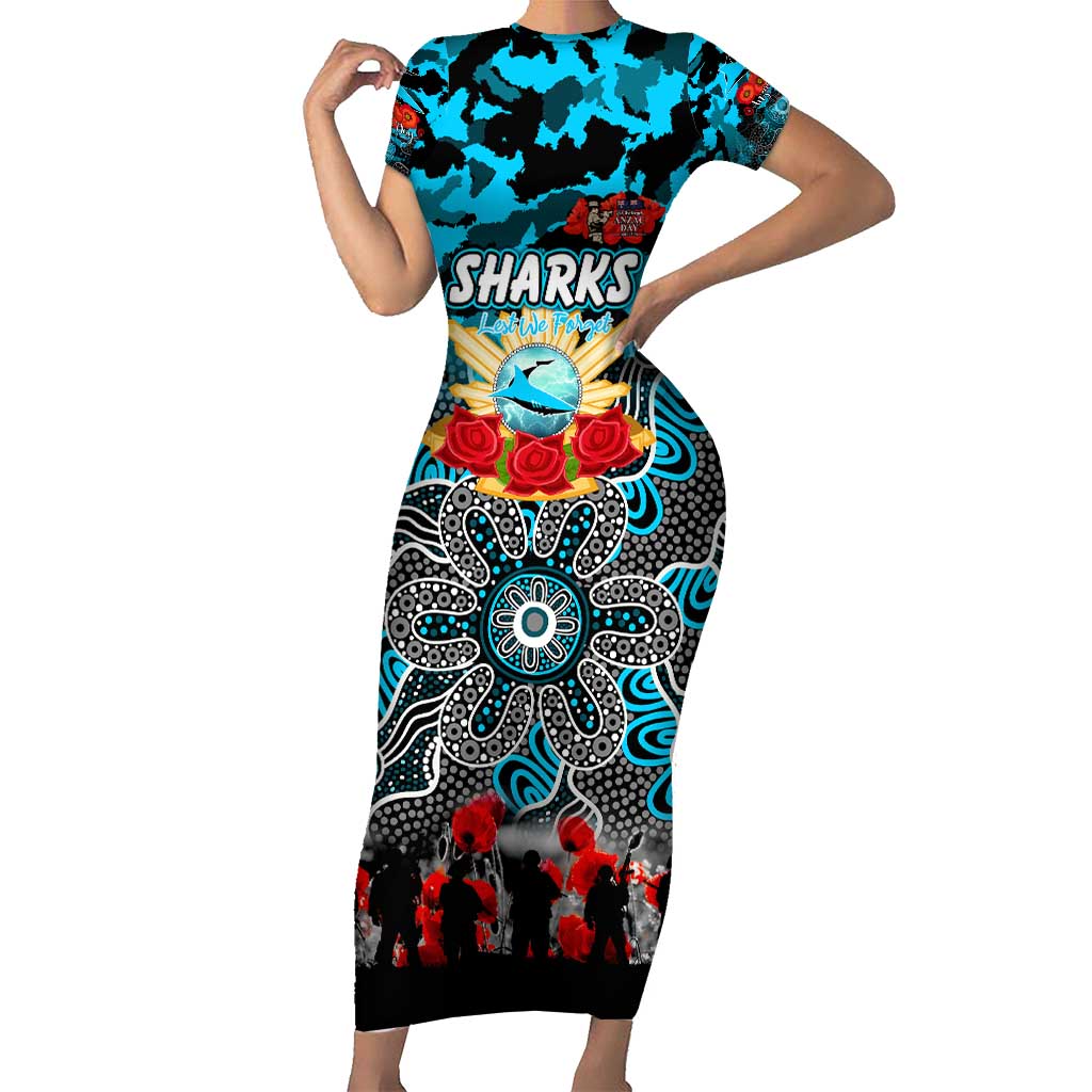 Personalized Sharks ANZAC Day Family Matching Short Sleeve Bodycon Dress and Hawaiian Shirt Australian Army - Lest We Forget