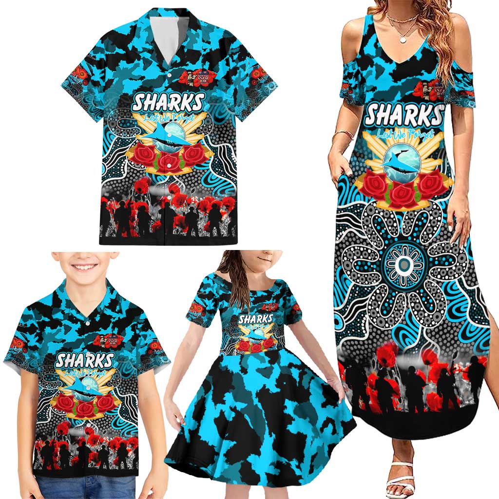 Personalized Sharks ANZAC Day Family Matching Summer Maxi Dress and Hawaiian Shirt Australian Army - Lest We Forget