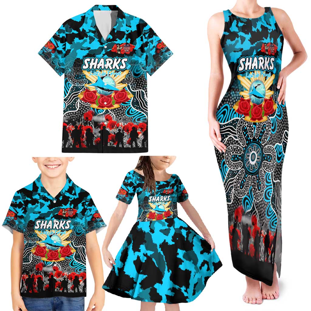 Personalized Sharks ANZAC Day Family Matching Tank Maxi Dress and Hawaiian Shirt Australian Army - Lest We Forget
