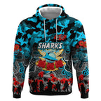 Personalized Sharks ANZAC Day Hoodie Australian Army - Lest We Forget