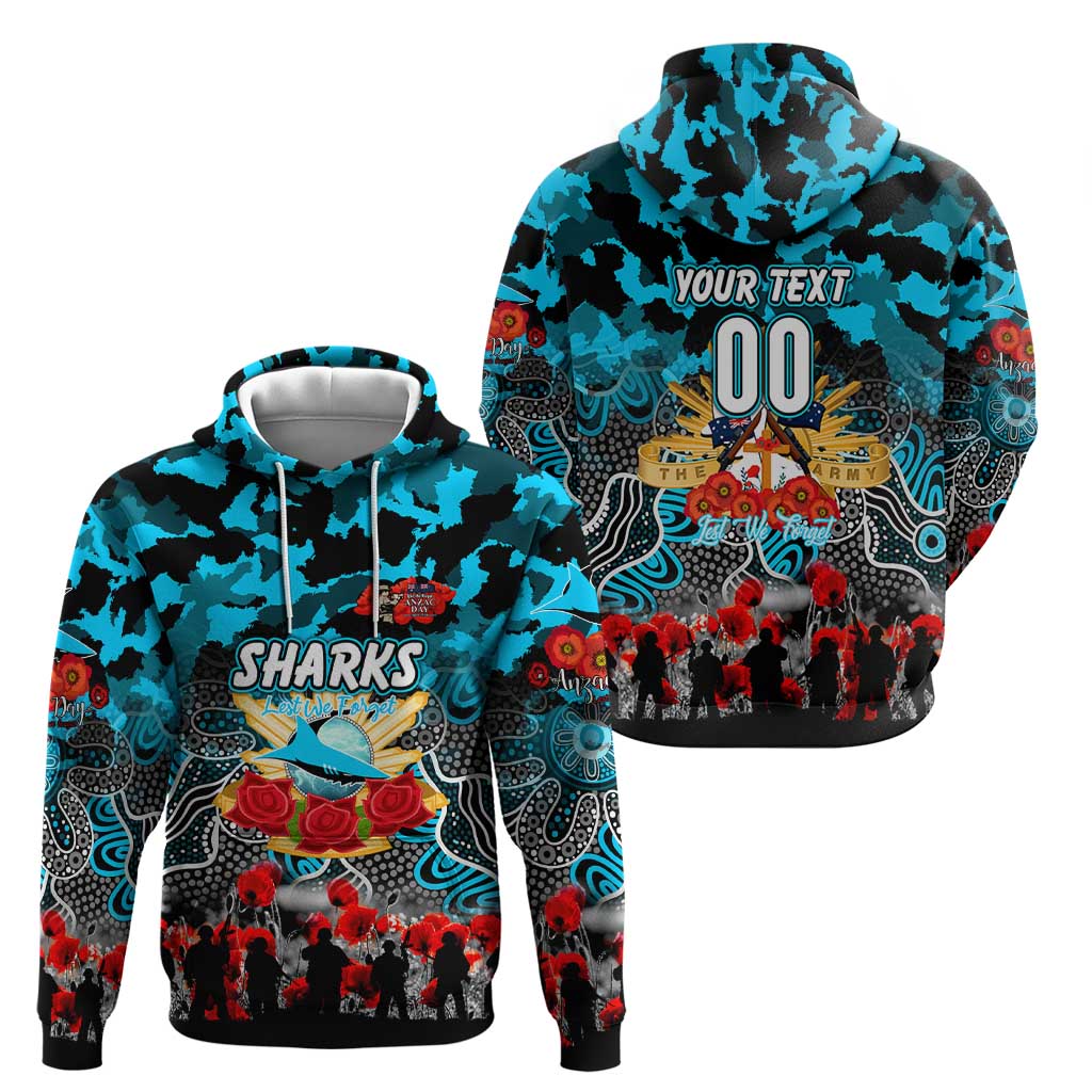 Personalized Sharks ANZAC Day Hoodie Australian Army - Lest We Forget