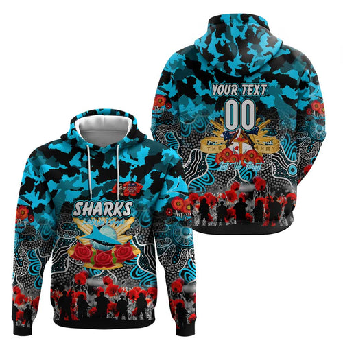 Personalized Sharks ANZAC Day Hoodie Australian Army - Lest We Forget
