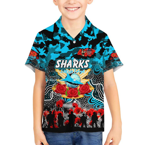 Personalized Sharks ANZAC Day Kid Hawaiian Shirt Australian Army - Lest We Forget