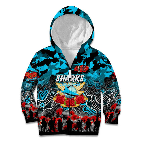 Personalized Sharks ANZAC Day Kid Hoodie Australian Army - Lest We Forget