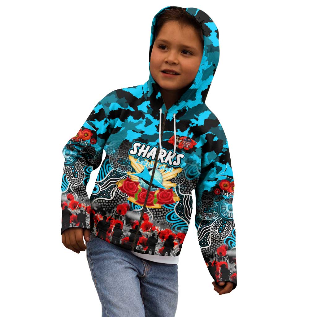 Personalized Sharks ANZAC Day Kid Hoodie Australian Army - Lest We Forget