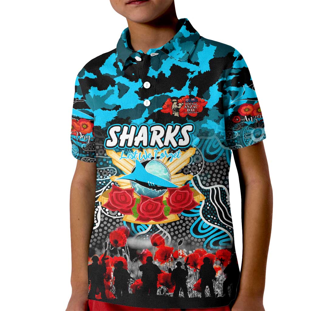Personalized Sharks ANZAC Day Kid Polo Shirt Australian Army - Lest We Forget