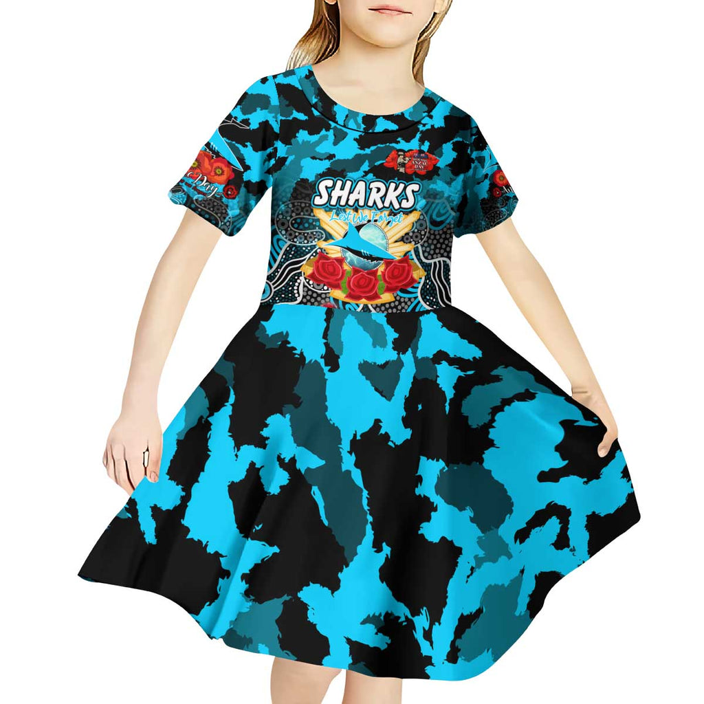 Personalized Sharks ANZAC Day Kid Short Sleeve Dress Australian Army - Lest We Forget