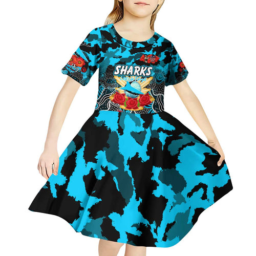 Personalized Sharks ANZAC Day Kid Short Sleeve Dress Australian Army - Lest We Forget