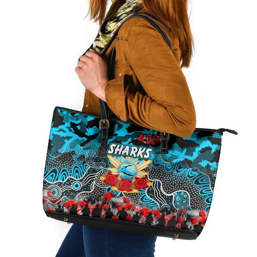 Sharks ANZAC Day Leather Tote Bag Australian Army - Lest We Forget