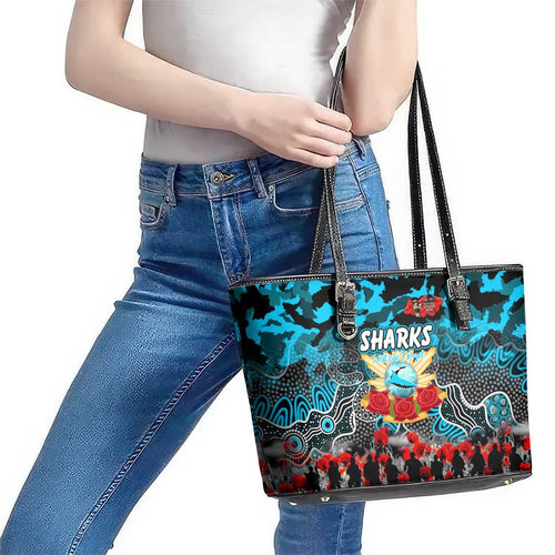 Sharks ANZAC Day Leather Tote Bag Australian Army - Lest We Forget
