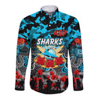 Personalized Sharks ANZAC Day Long Sleeve Button Shirt Australian Army - Lest We Forget