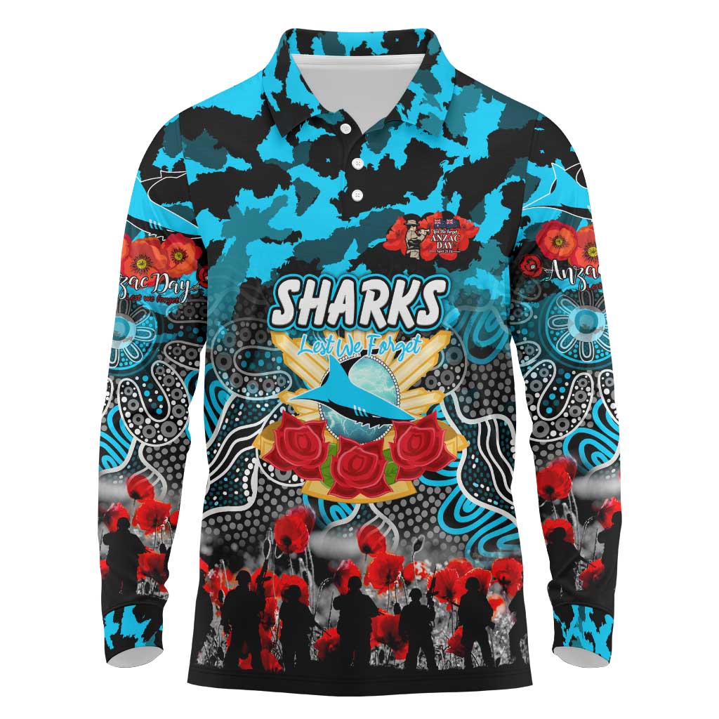 Personalized Sharks ANZAC Day Long Sleeve Polo Shirt Australian Army - Lest We Forget
