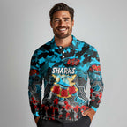 Personalized Sharks ANZAC Day Long Sleeve Polo Shirt Australian Army - Lest We Forget