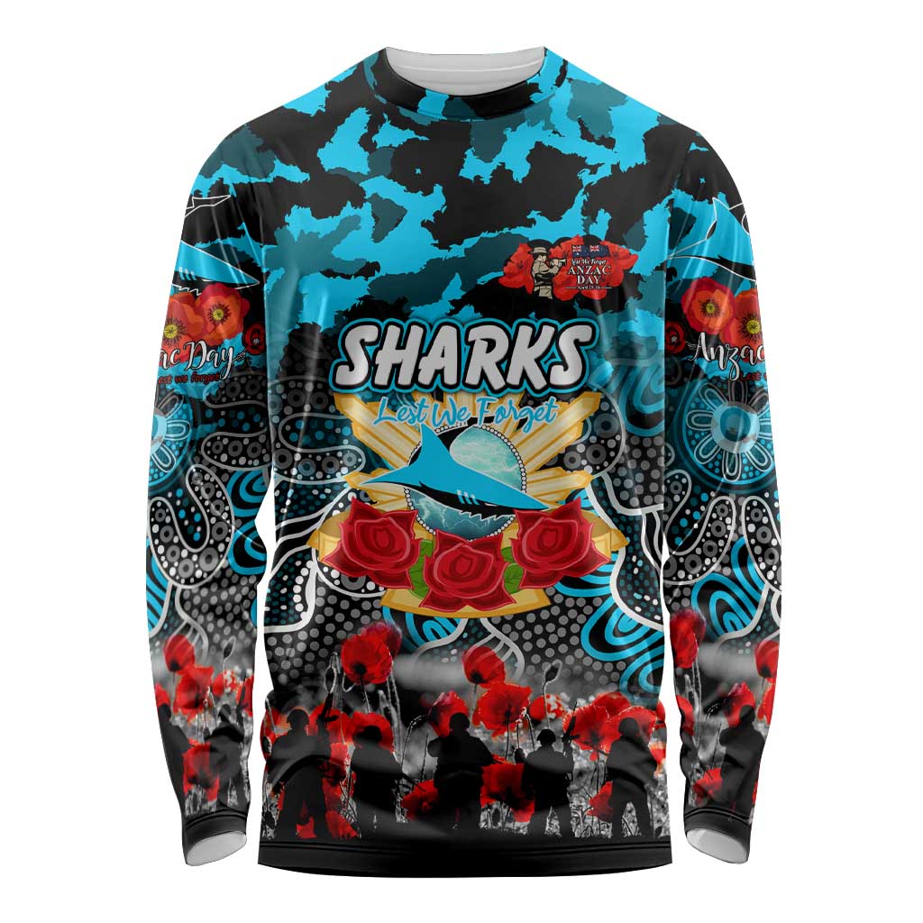 Personalized Sharks ANZAC Day Long Sleeve Shirt Australian Army - Lest We Forget
