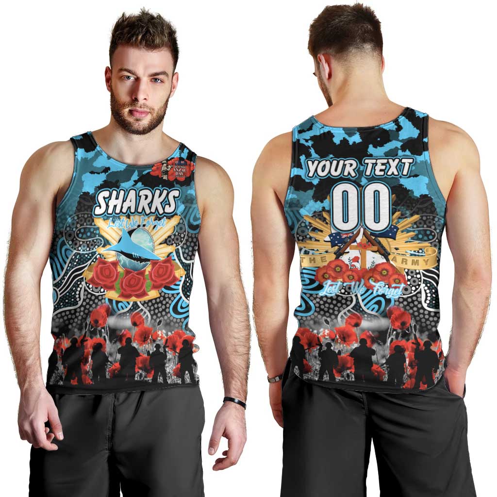 Personalized Sharks ANZAC Day Men Tank Top Australian Army - Lest We Forget