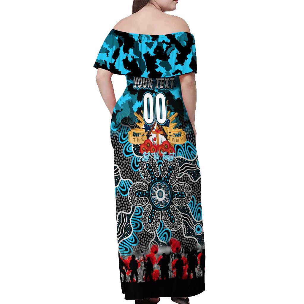 Personalized Sharks ANZAC Day Off Shoulder Maxi Dress Australian Army - Lest We Forget