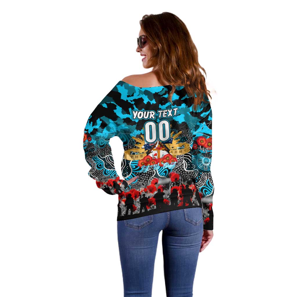 Personalized Sharks ANZAC Day Off Shoulder Sweater Australian Army - Lest We Forget