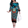 Personalized Sharks ANZAC Day Off The Shoulder Long Sleeve Dress Australian Army - Lest We Forget