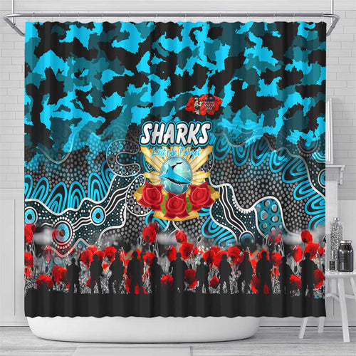 Sharks ANZAC Day Shower Curtain Australian Army - Lest We Forget