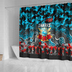 Sharks ANZAC Day Shower Curtain Australian Army - Lest We Forget