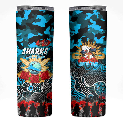 Personalized Sharks ANZAC Day Skinny Tumbler Australian Army - Lest We Forget