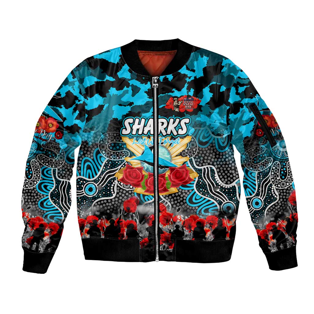 Personalized Sharks ANZAC Day Sleeve Zip Bomber Jacket Australian Army - Lest We Forget