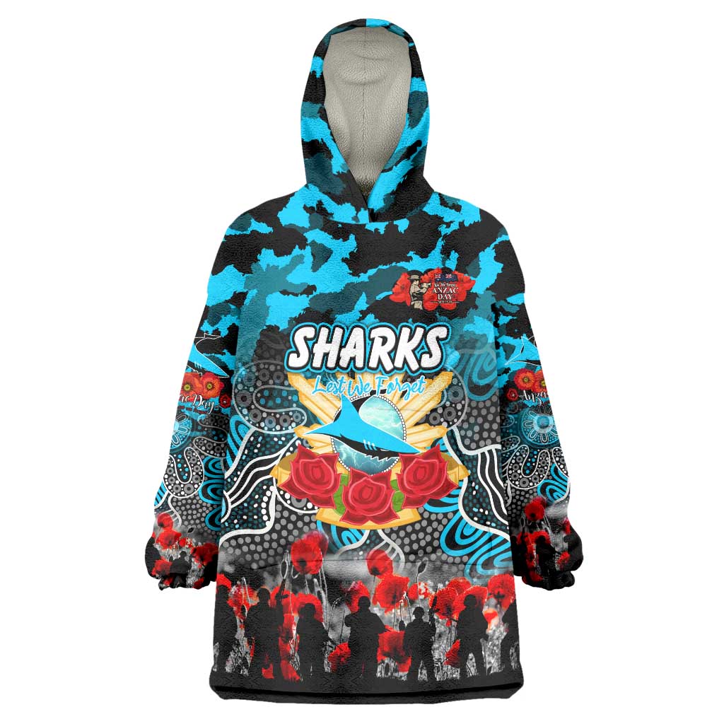 Personalized Sharks ANZAC Day Wearable Blanket Hoodie Australian Army - Lest We Forget