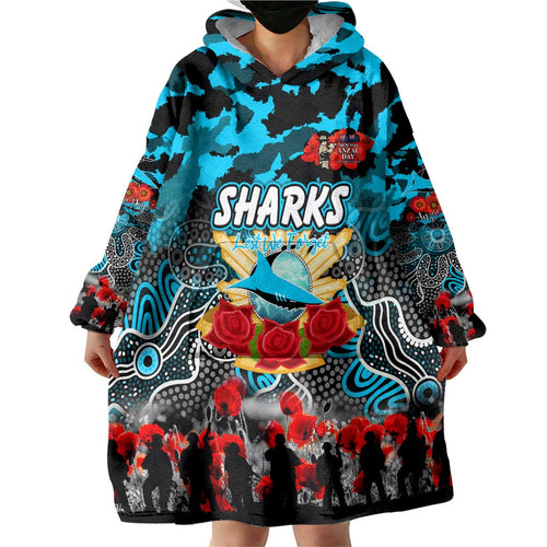 Personalized Sharks ANZAC Day Wearable Blanket Hoodie Australian Army - Lest We Forget