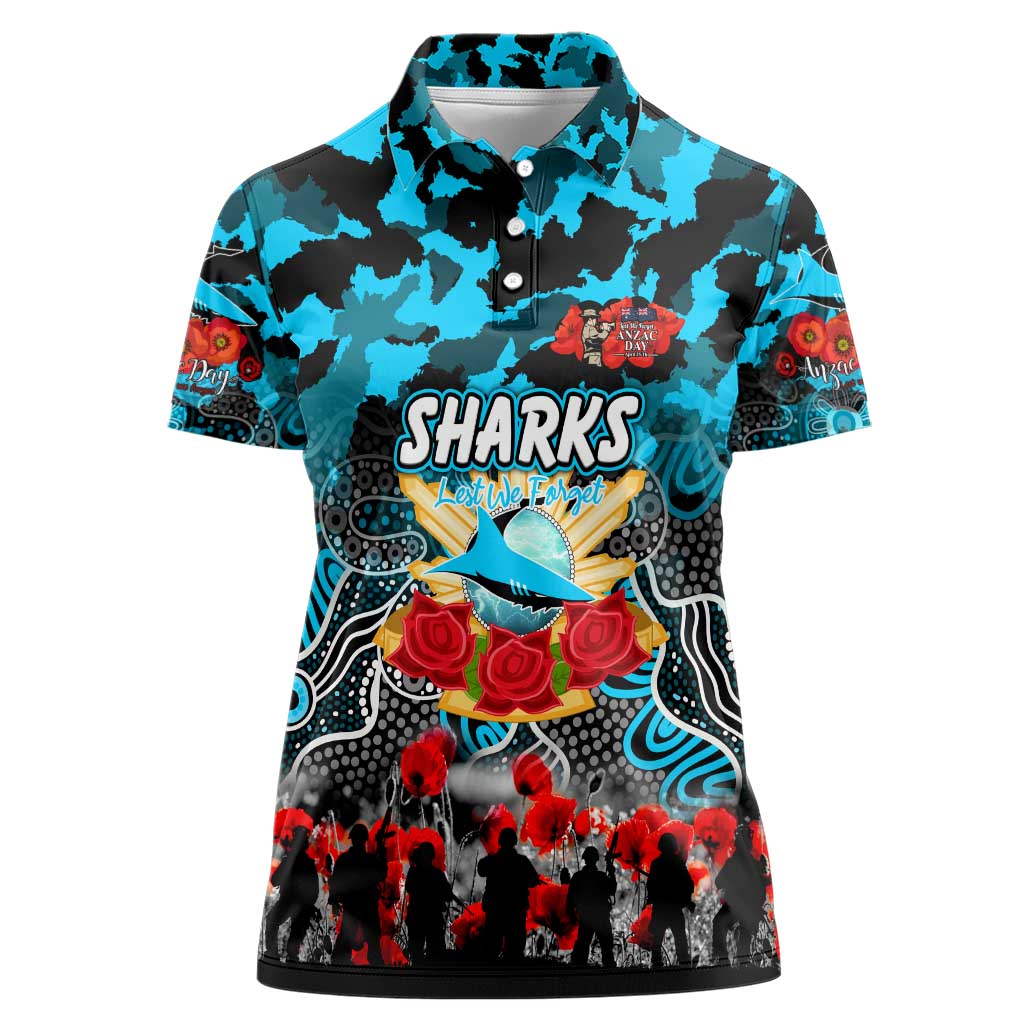 Personalized Sharks ANZAC Day Women Polo Shirt Australian Army - Lest We Forget