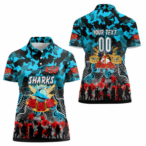 Personalized Sharks ANZAC Day Women Polo Shirt Australian Army - Lest We Forget