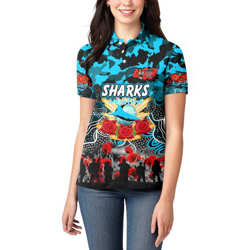 Personalized Sharks ANZAC Day Women Polo Shirt Australian Army - Lest We Forget
