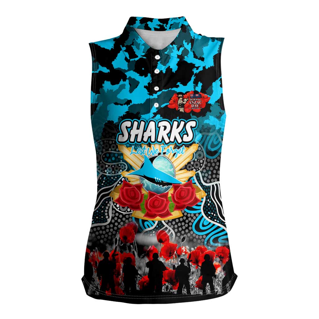 Personalized Sharks ANZAC Day Women Sleeveless Polo Shirt Australian Army - Lest We Forget