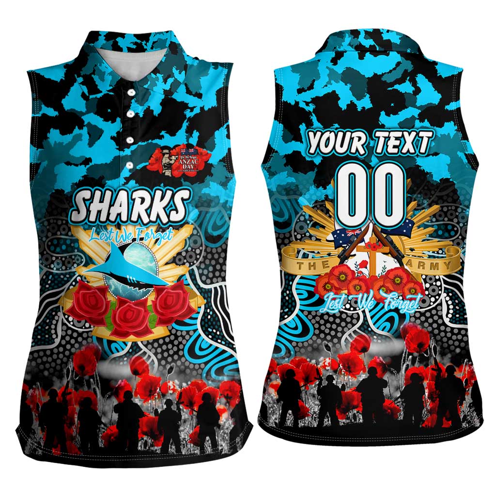 Personalized Sharks ANZAC Day Women Sleeveless Polo Shirt Australian Army - Lest We Forget