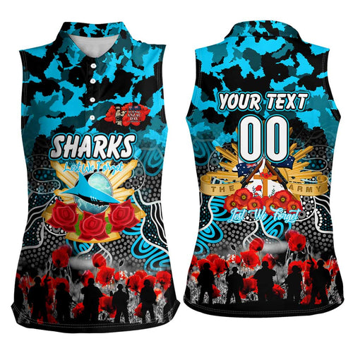 Personalized Sharks ANZAC Day Women Sleeveless Polo Shirt Australian Army - Lest We Forget