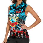 Personalized Sharks ANZAC Day Women Sleeveless Polo Shirt Australian Army - Lest We Forget