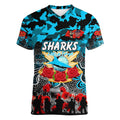 Personalized Sharks ANZAC Day Women V-Neck T-Shirt Australian Army - Lest We Forget