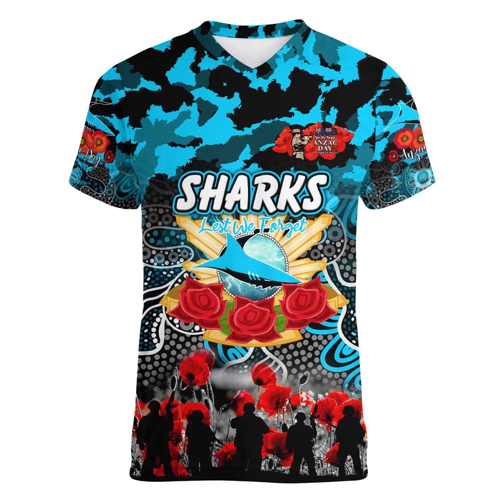 Personalized Sharks ANZAC Day Women V-Neck T-Shirt Australian Army - Lest We Forget