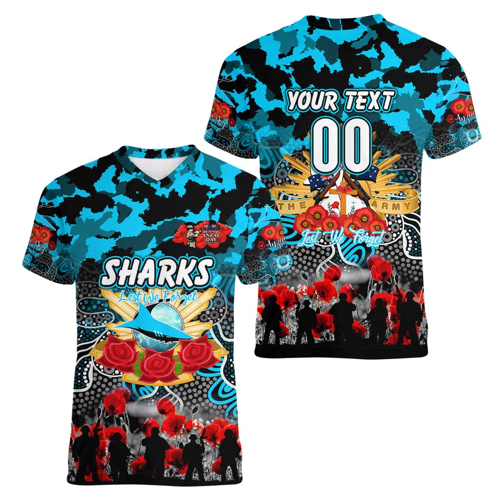 Personalized Sharks ANZAC Day Women V-Neck T-Shirt Australian Army - Lest We Forget