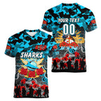 Personalized Sharks ANZAC Day Women V-Neck T-Shirt Australian Army - Lest We Forget