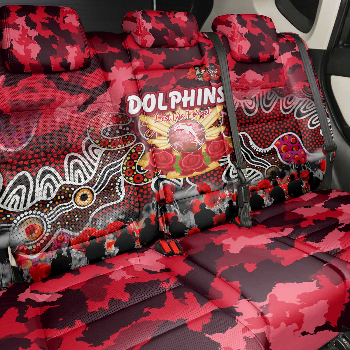 Dolphins ANZAC Day Back Car Seat Cover Australian Army - Lest We Forget